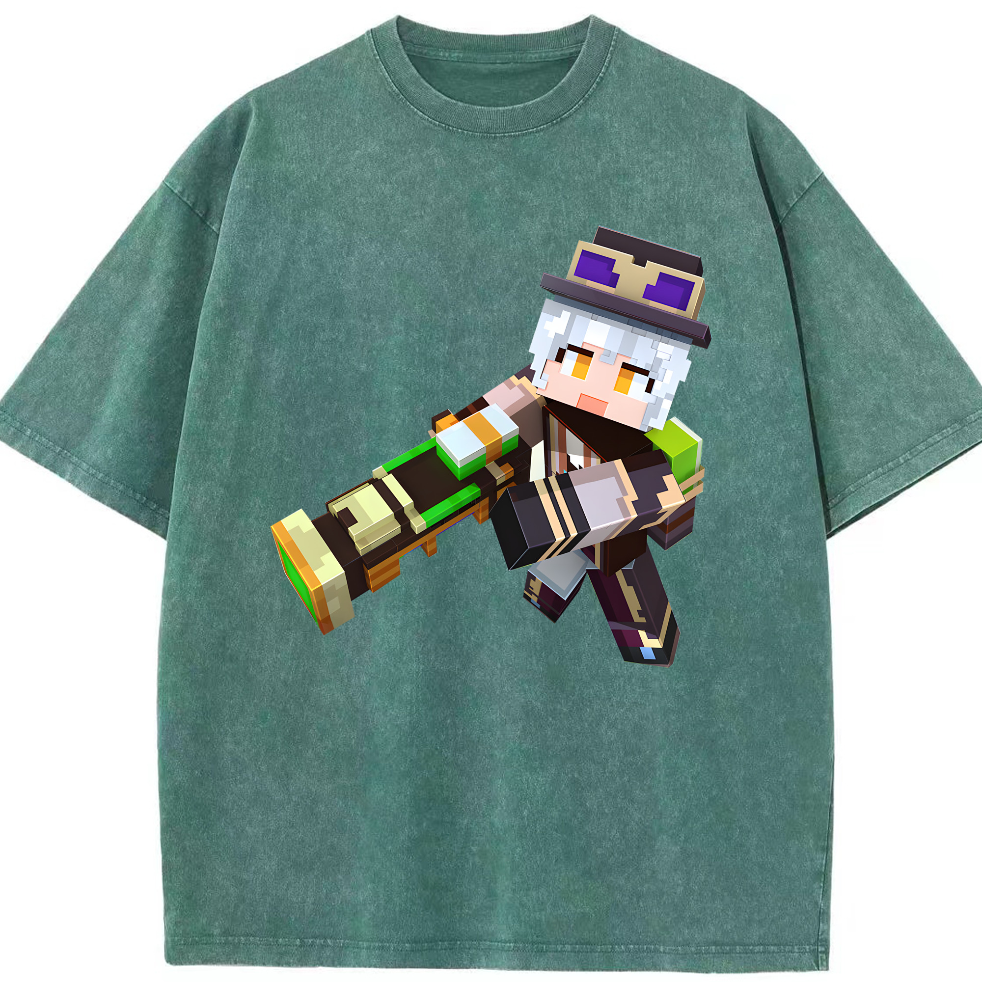 （画像用） マインクラフト ブロックの世界 Minecraft MC Block world 綿100% ヴィンテージ風 半袖Tシャツ（フロントプリント）
